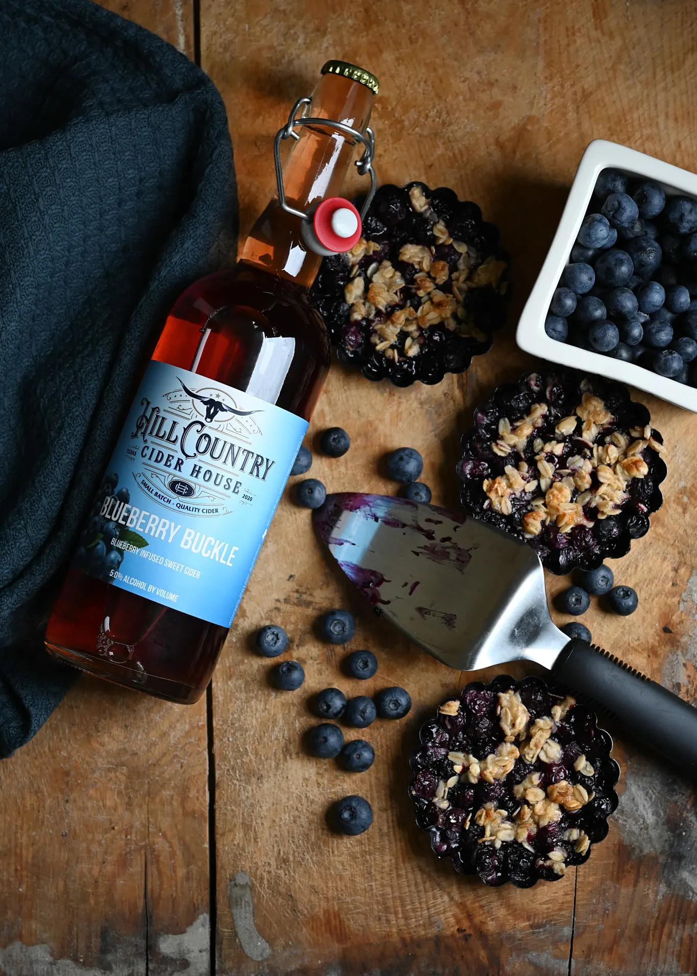 Blueberry Buckle cider with blueberry tarts