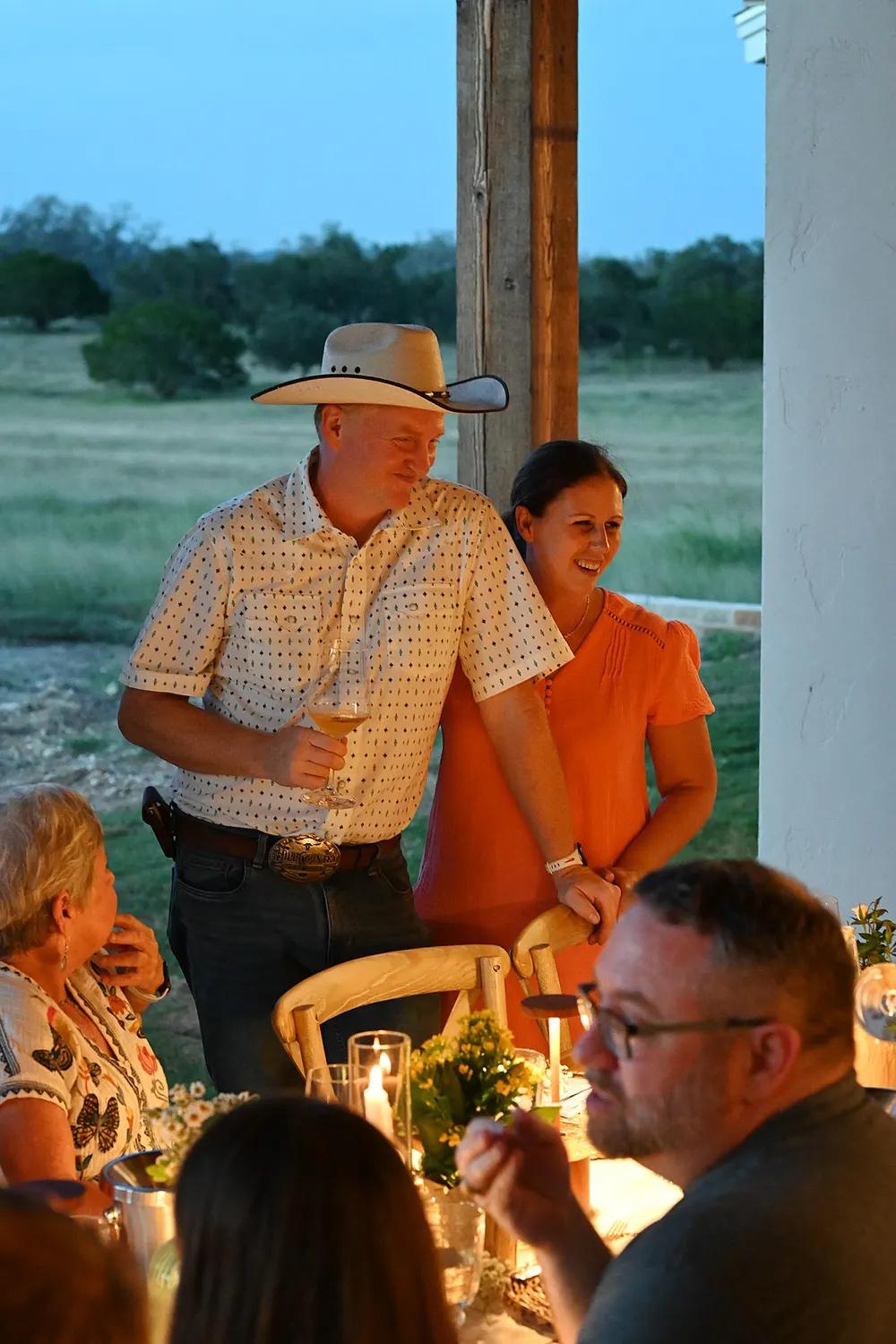 Long table set under the oaks
